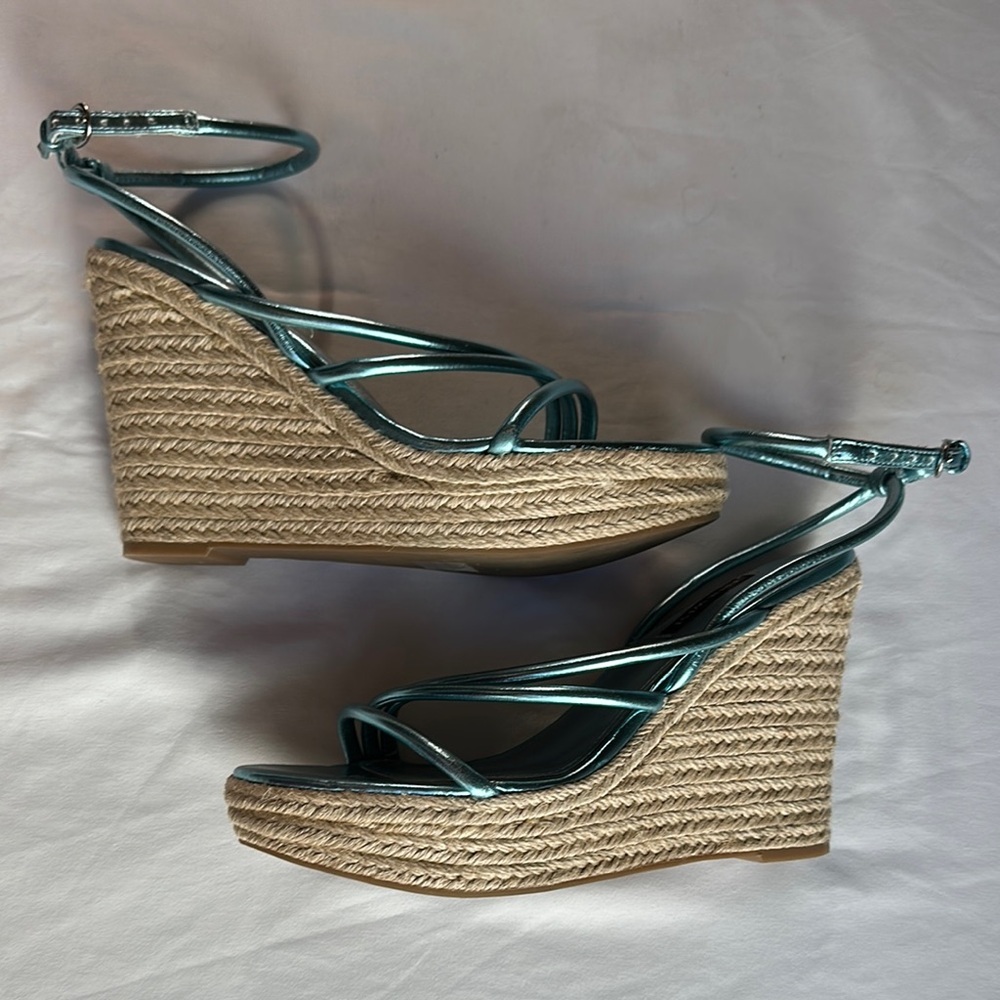 Nine West Shiny Blue Strappy Wedges - Picture 3 of 14